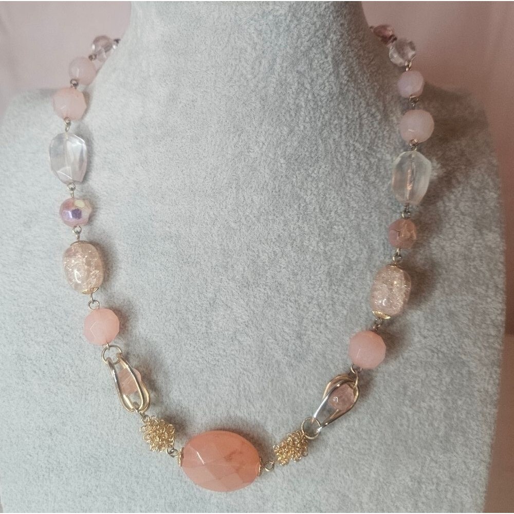 Vintage Robert Rose Pink And Gold Tone Chain Style Necklace Max 19" 90s-Y2K